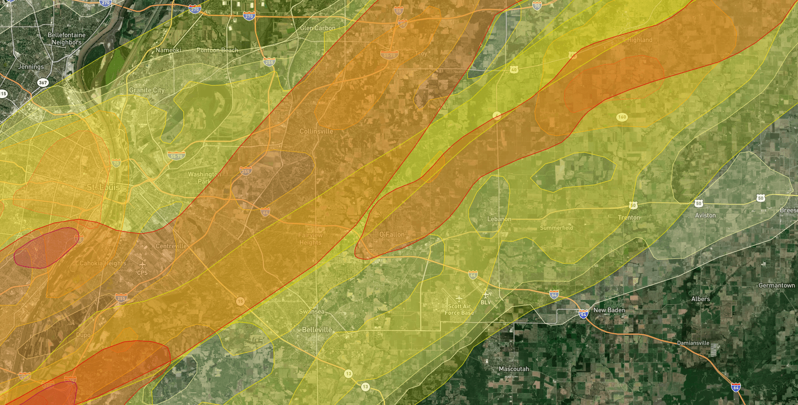 Hail Damaged Areas Map